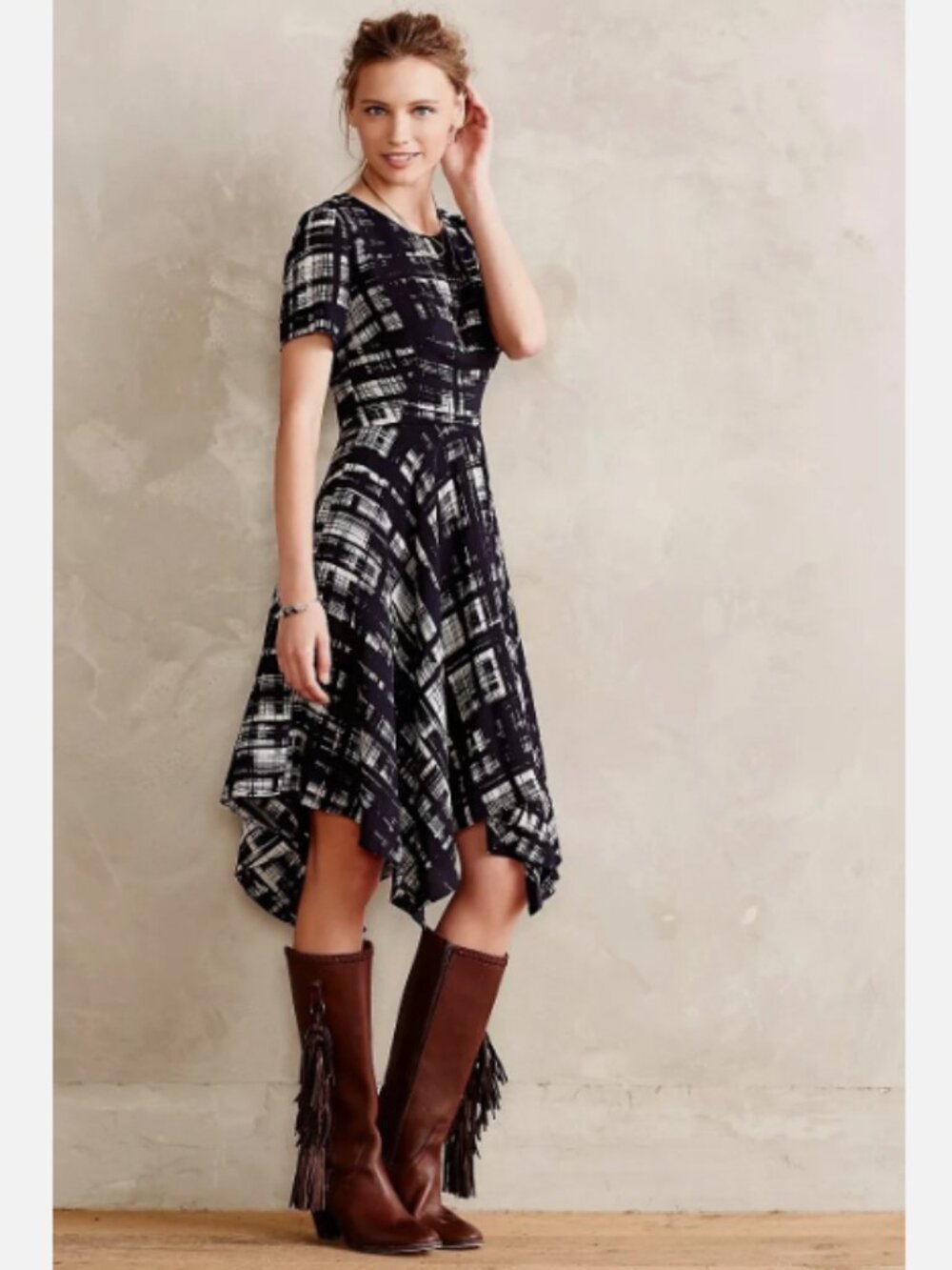 Corey Lynn Calter Anthropologie Plaid Handkerchief Hem Dress Size 4